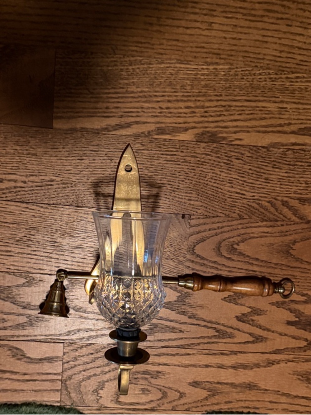 Mid Century Brass and Glass Wall Sconce with Snuffer